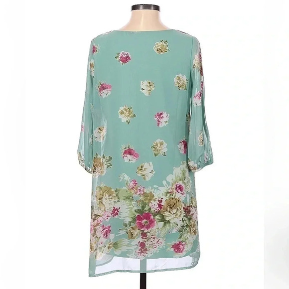 LULUS Exclusive Shifting Dears Sage Green Floral Print Dress Open Sleeves Size M - Picture 3 of 7